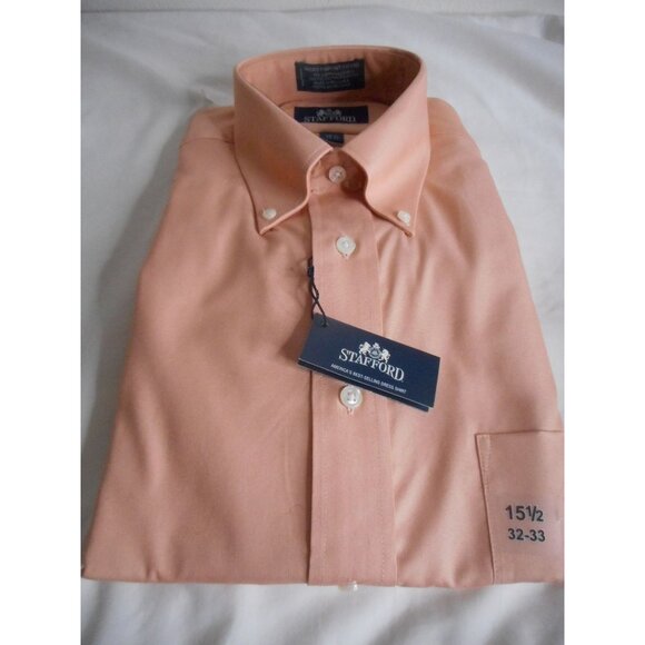 NWT NIB Vintage Mens Dress Shirt 15.5 32/33 long sleeve lite Orange Stafford - Picture 1 of 4